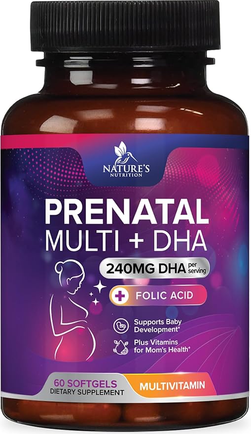 Prenatal Vitamins for Women with Folic Acid + Omega 3 DHA for Fetal Brain Development, Best Prenatal Vitamin Supplement, Daily Pregnancy Multivitamin Nutritional Support, Non-GMO - 60 Softgels