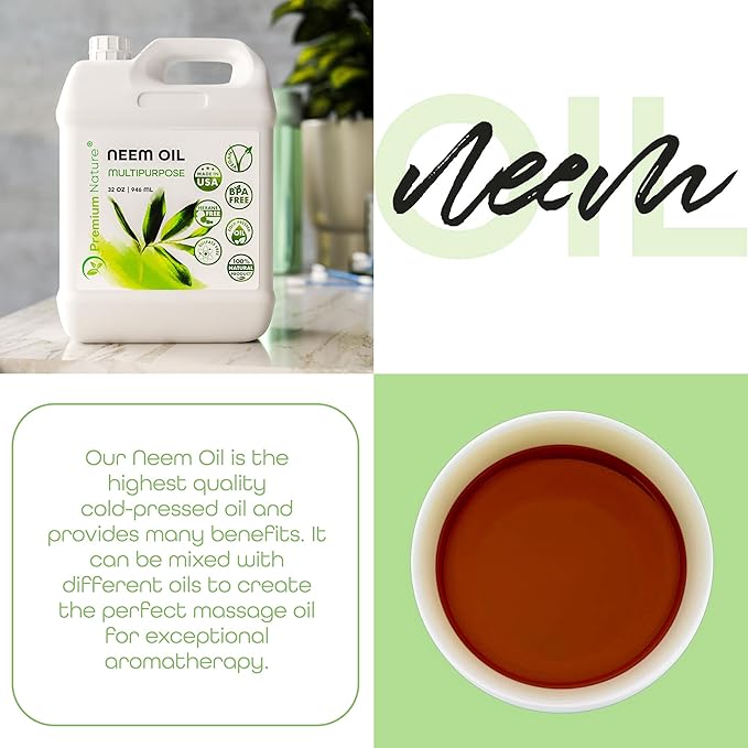 Organic Neem Oil for Skin and Hair Need Oil 100% Pure Cold Pressed for Essential Oil Mixing Neem Oils for Plants Neem Cake Massage Oil Neems Spray for Indoor Plants 32 oz