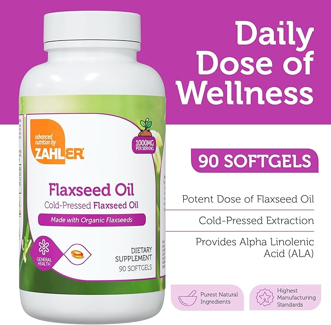 Zahler Organic Flaxseed Oil - 1000mg Softgels - Cold-Pressed - Omega 3 ALA Supplement - Kosher Non-GMO Gluten Free Vegetarian-Friendly Supplement (88+2 Count)