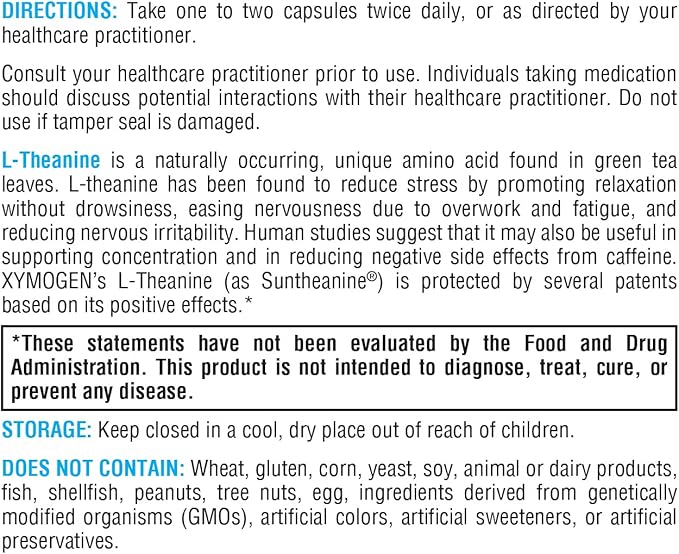 XYMOGEN L-Theanine - Patented Suntheanine L theanine 400mg Per Serving - Amino Acid Supplement to Support Calm + Relaxation Without Drowsiness, Liver Health (120 Capsules)