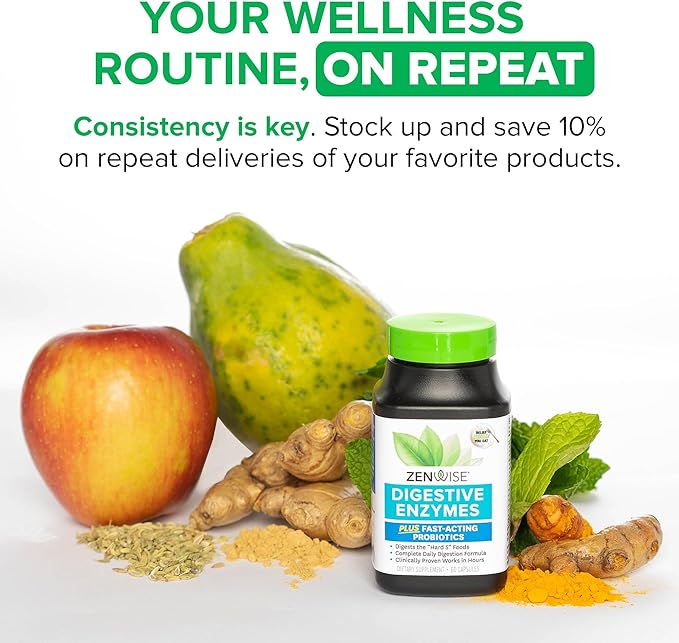 Zenwise Health Digestive Enzymes for Gut Health & Bloating Relief - Multi Enzymes Digestion Supplement with Probiotics, Bromelain & Papaya for Digestive Health Support - Men & Women - 60 Count