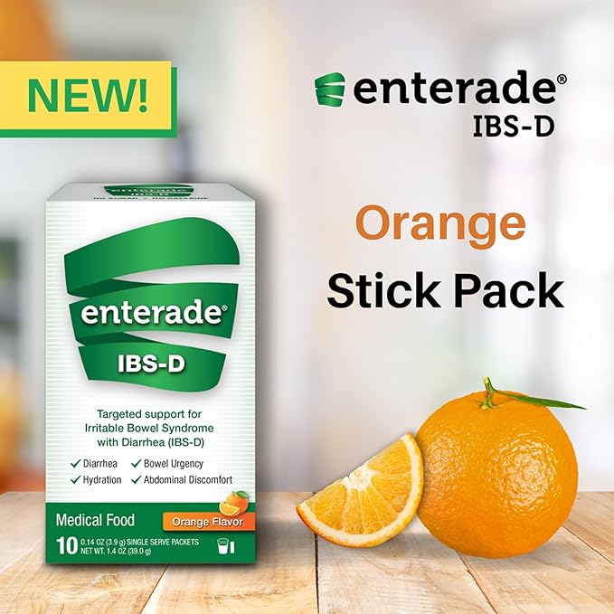 enterade IBS-D Powder Packets for IBS Relief of Symptoms from Irritable Bowel Syndrome with Diarrhea (IBS-D) - Orange, 1 Pack of 10 Single-Serving Powder Packets