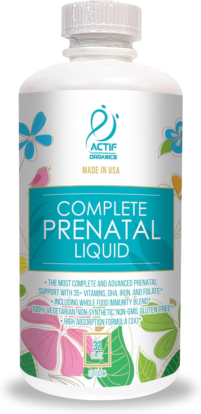 ACTIF Organic Complete Prenatal Liquid with 35+ Vitamins and Organic Herbs, with DHA and Choline, Non-GMO, Made in USA, 32oz