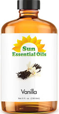 Sun Essential Oils - Vanilla Essential Oil 8 oz with Dropper for Diffuser, Skin, Hair, Humidifier & Aromatherapy Massage, Scent for Candle, Lotion & Soap Making & Room Freshener