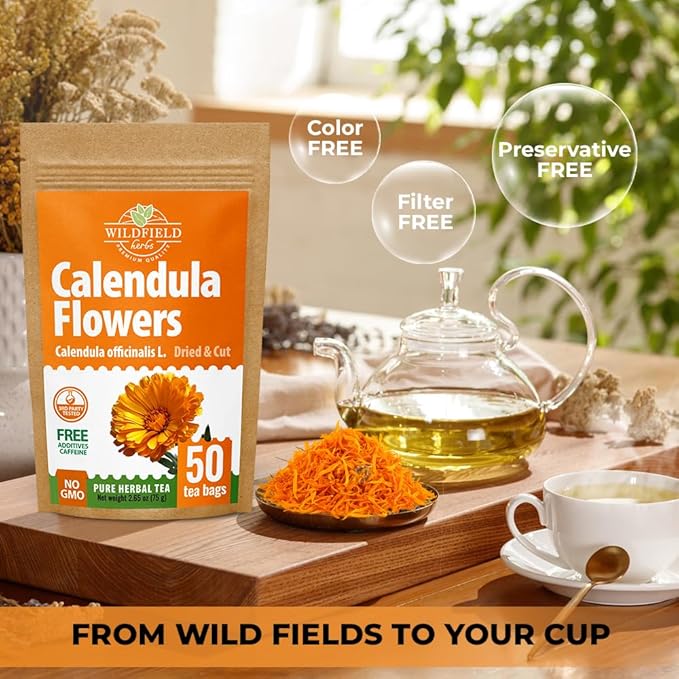 50 Bags Calendula Tea Dried Calendula Flowers Herb Herbal Tea - 50 Count 1.5 g Flower Herb