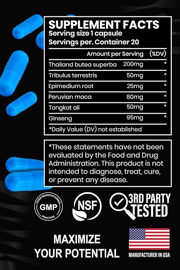 Men’s Vitality & Wellness Support – Herbal Blend for Energy, Stamina & Endurance – Natural Supplement for Daily Performance – Made in USA – 20 Pack Capsules