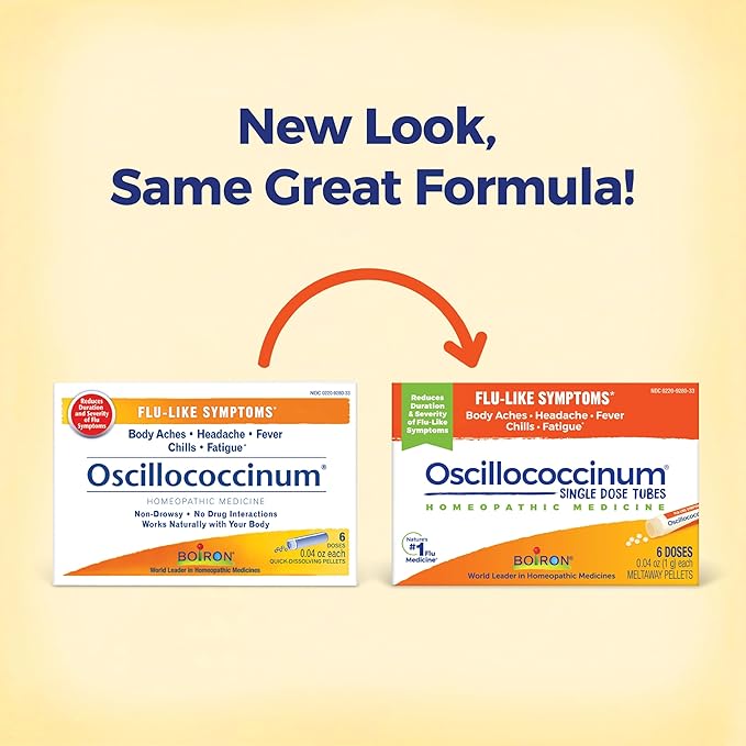 Boiron Oscillococcinum for Relief from Flu-Like Symptoms of Body Aches, Headache, Fever, Chills, and Fatigue - 6 Doses