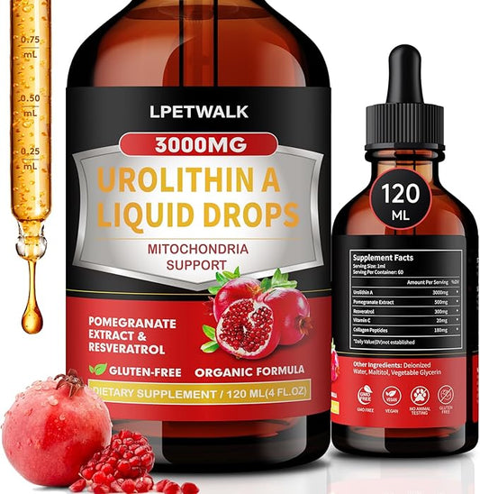 4 Fl Oz Urolithin A Liquid Drops with Pomegranate Extract - Urolithin a Supplement - Big Capacity (120ml)
