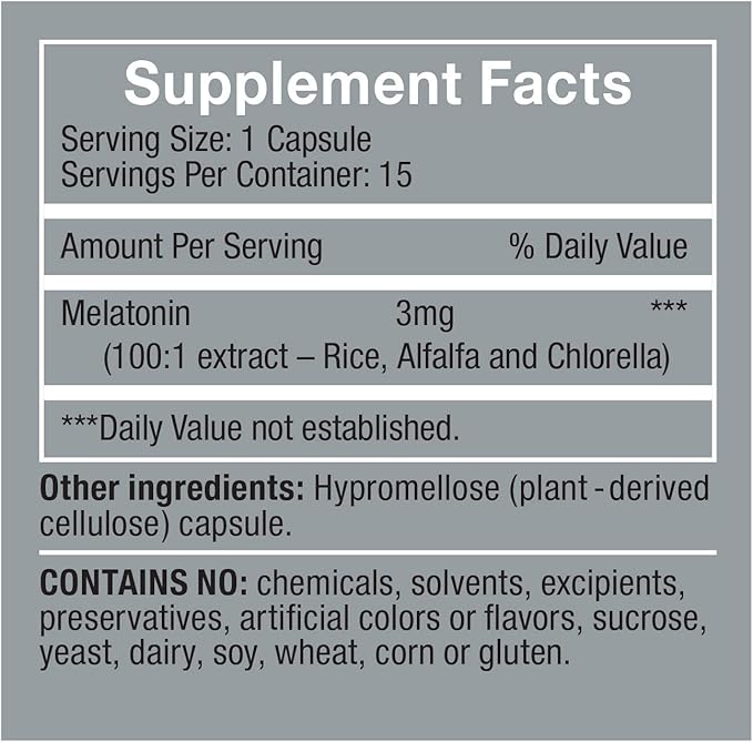 3mg - The First Natural Plant Melatonin Adult Sleep Aid, Circadian Rhythm Support for Jet Lag, Shift Work, General Sleeplessness – (Includes 2 Travel Packs: 30 Pure Vegan Capsules)