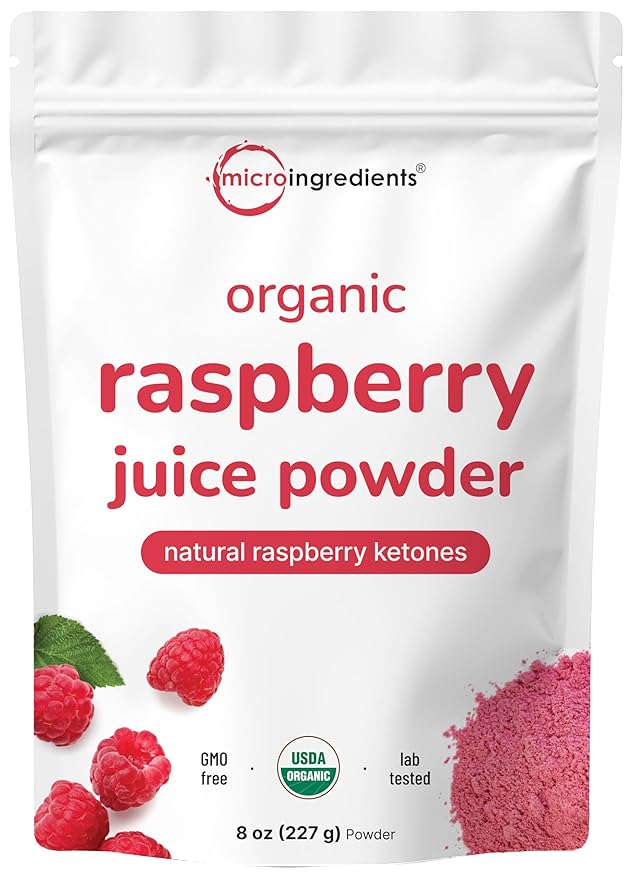 Organic Raspberry Juice powder, 8oz | 100% Natural Fruit Powder | Freeze-Dried Raspberries Source | No Sugar & Additives | Great Flavor for Drinks, Smoothie, & Beverages | Non-GMO & Vegan Friendly