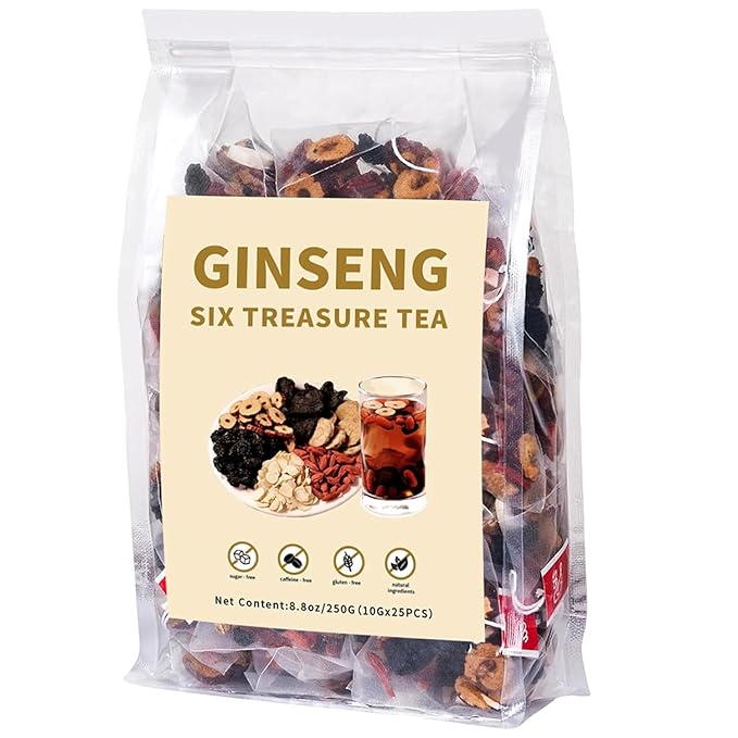 Ginseng Six Treasures Kidney Tea - Traditional Chinese Herbal Tea with Ingredients, Six Precious Herbs Formula (25 Tea Bags)