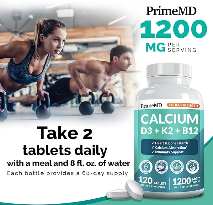 4-in-1 Calcium 1200 mg With Vitamin D3 Supplements for Women and Men - Calcium Extra Strength with Vitamin D3 K2 5000 IU Supplement,1200 mg per serving -Free - Vegan-Friendly (120 count) (Pack of 1)