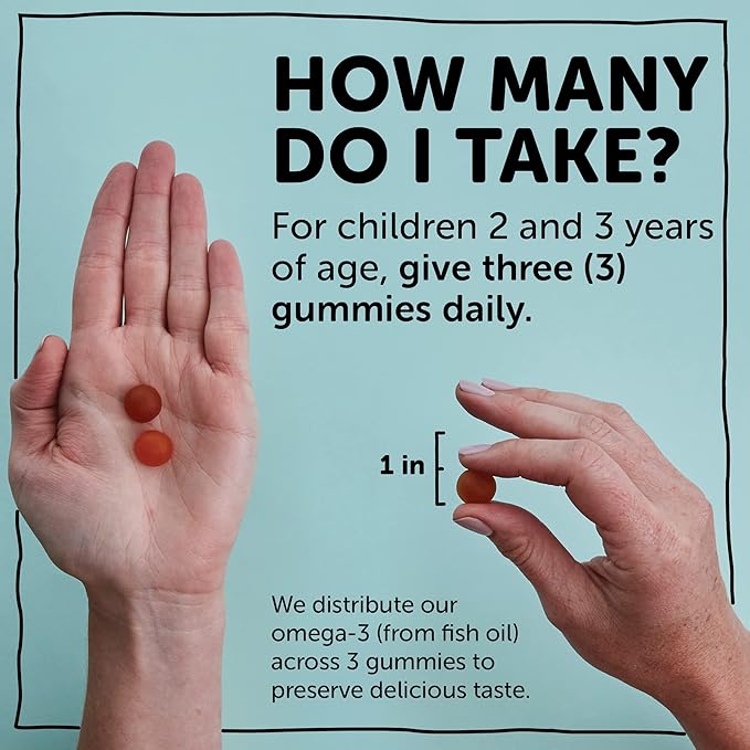 SmartyPants Toddler Multivitamin Gummies: Omega 3 Fish Oil (EPA/DHA), Vitamin D3, C, Vitamin B12, B6, A, K & Zinc, Biotin, Beta Carotene, Gluten Free, Three Fruit Flavors, 180 Count (60 Day Supply)