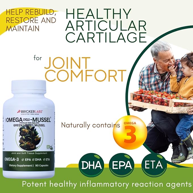 Bricker Labs Omega Cyclo - Mussel Joint Health Supplement, Premium New Zealand Green Lipped Mussel, Full Spectrum Omega Joint Supplements for Joint Health and Comfort, 90 Capsules