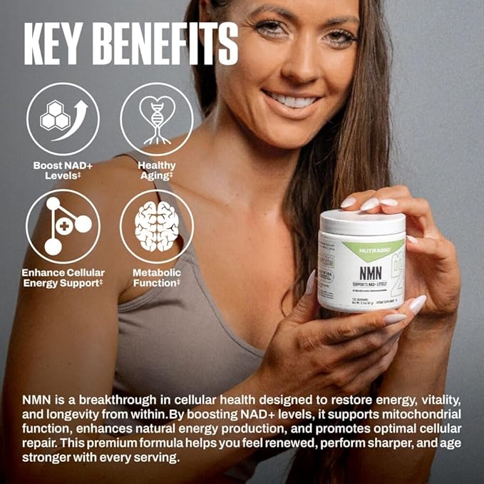 NutraBio NMN - NAD Supplement, Longevity Support, Boost NAD Levels, Increase Cellular Energy, Brain Health, Healthy Aging- 120 Servings