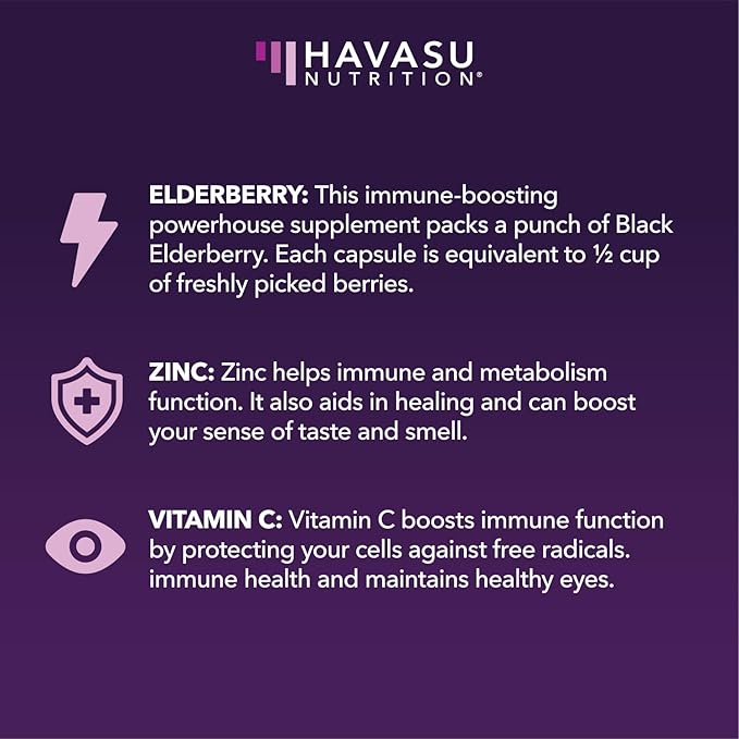 Sambucus Black Elderberry Capsules - Immune Support Supplement for Adults - 400mg of Extract Per Serving for Overall Wellness - Vegetarian-Friendly, Non-GMO, Unflavored - 60 Count, 2 Month Supply