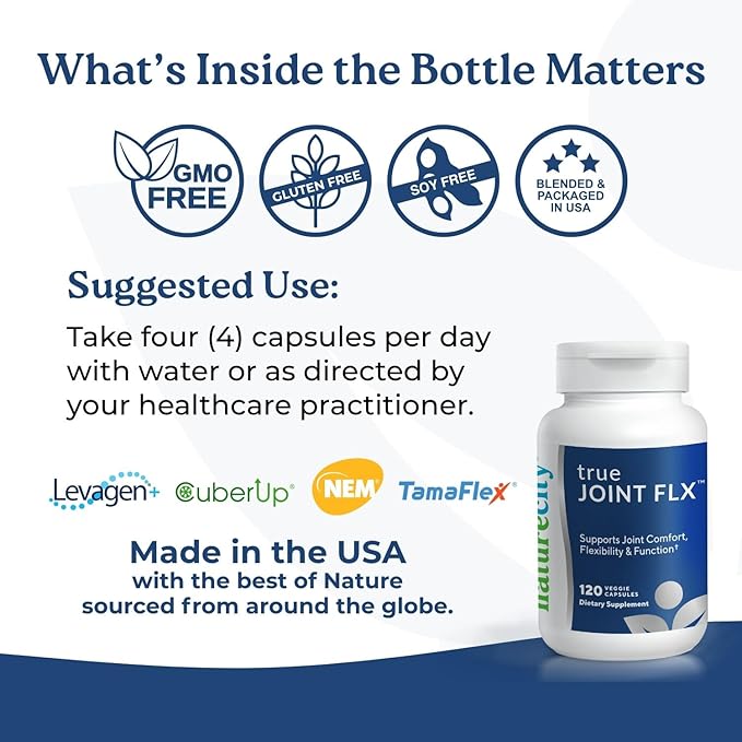 NatureCity True-Joint FLX Joint Supplement Formula (120 Capsules) | TamaFlex, NEM Eggshell Membrane, Levagen+ PEA & CuberUp | Supports Joint Comfort, Flexibility, Mobility, Function & Cartilage Health