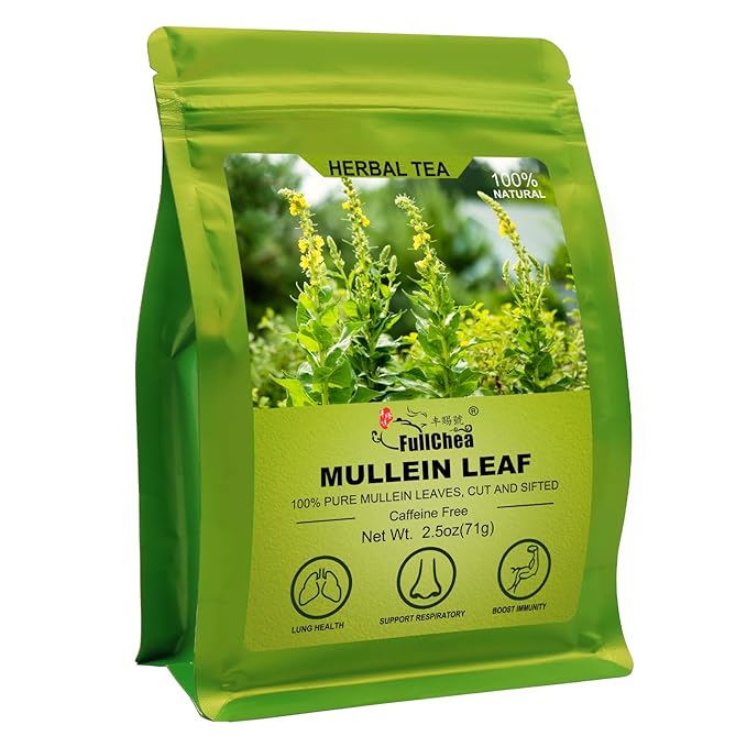 FullChea - Mullein Leaf Tea, 2.5oz/71g - Mullein tea for lungs - Naturally Loose Leaves Herb, Cut & Sifted - Non-GMO - Caffeine-free - Support Respiratory Health