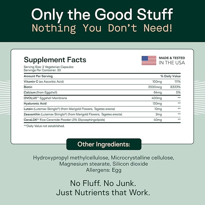 Adapt Naturals Inner Radiance Hair Skin and Nails Vitamins for Women and Men with Biotin, Collagen, Hyaluronic Acid, Vitamin C & Ceramides - Thicker Hair, Stronger Nails & Hydrated Skin Supplement