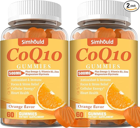 2 Pack CoQ10 500MG Gummies - Plus Omega-3, Magnesium, Vitamin B3 & Zinc - 3X Better Absorption Coenzyme Q10 Supplements for Heart Health, Cellular Energy & Antioxidant, Non-GMO 120 Counts