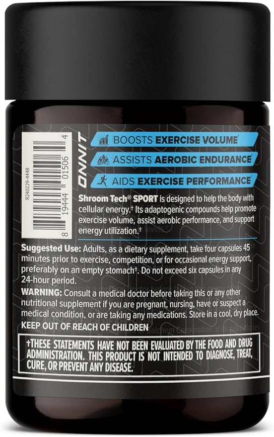 ONNIT Shroom Tech Sport Daily Exercise Support Capsules, Pre Workout Supplement with Cordyceps Mushrooms, Caffeine-Free Dietary Supplement for Daily Energy Support, 28 Count