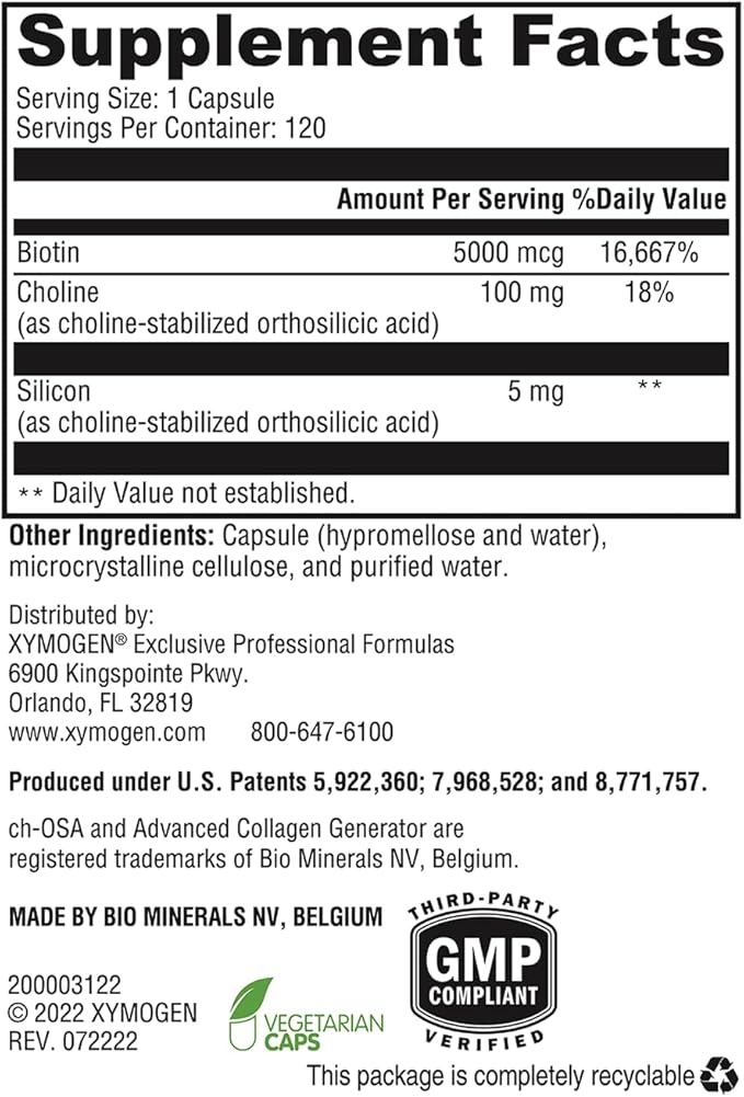 XYMOGEN RegeneMax Plus - Advanced Collagen Supplements with Biotin & Clinically Tested ch-OSA - Supports Skin, Hair, Nails & Bone Health - Collagen for Women & Men (120 Capsules)