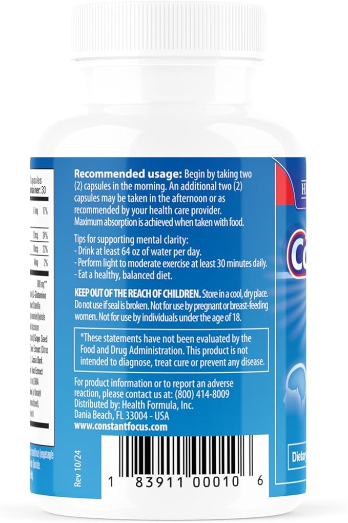 -- Brain Booster - Natural Herbal Brain Health Supplement for All Day Focus - Memory - Concentration - Alertness & Mental Clarity - 60 Tabs