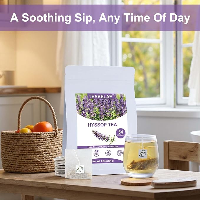 TEARELAE - Hyssop Tea - 54 Count Herbal Tea Bags - Caffeine Free, Soothing & Aromatic - Perfect for Evening Relaxation, Digestive Comfort & Mindful Moments