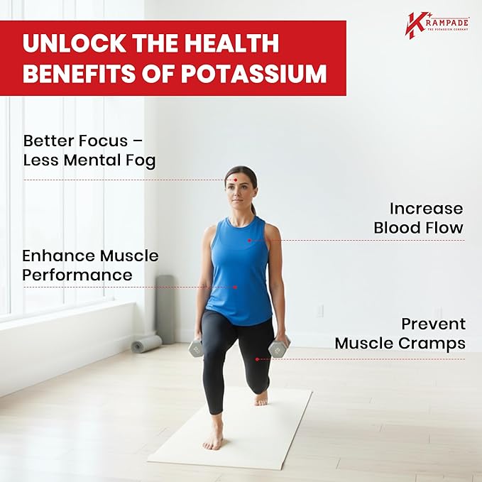 Krampade High Potassium Electrolytes Powder Zero Sugar Fruit Punch, 4180mg Electrolytes, 2000mg Potassium, Cramp Relief & Prevention, Cellular Hydration, Better Endurance & Recovery, Keto, 50 Servings