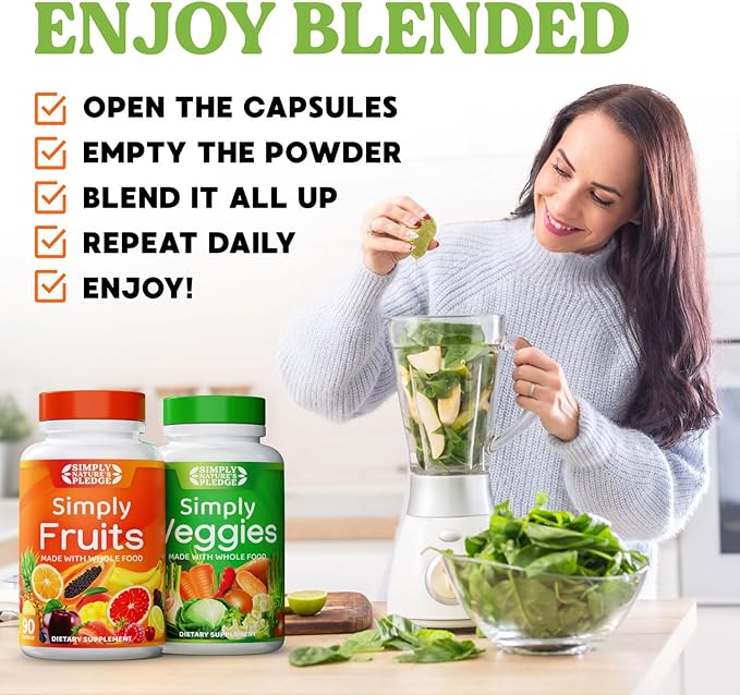 Simply Nature's Pledge - Packed with 42 Different Fruits & Vegetables - 2-Month Supply - Made with Real, Non-GMO Whole Foods - Supports Energy & Overall Wellness - Soy-Free - 360 Capsules