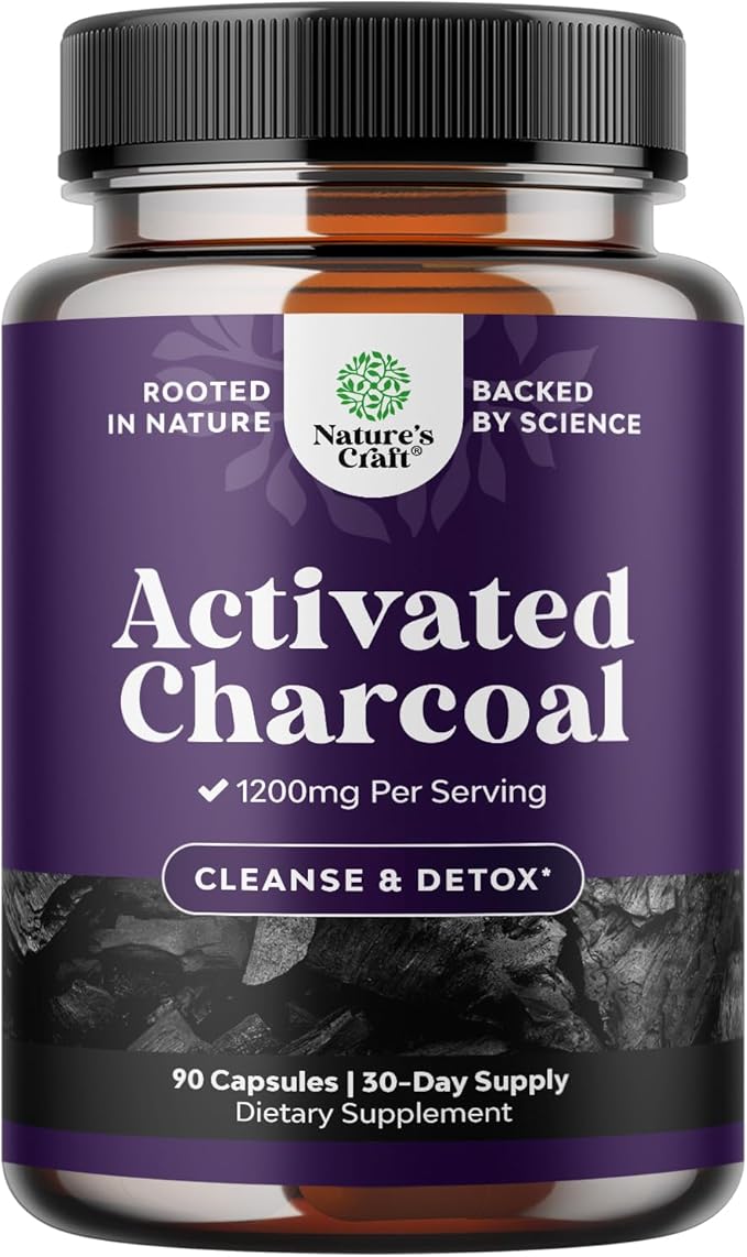 Activated Charcoal Pills Detox & Cleanse - Purifying Coconut Capsules with 1200 mg Per Serving for Bloating Relief - Active Detox Supplement for Body & Gut Health - 90 Count