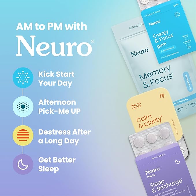 Neuro Energy & Focus Gum, Extra Strength - 100mg Natural Caffeine Gum & Nootropic Energy Supplement with L-Theanine & B Vitamins - Sugar Free, Vegan - Spearmint, 90ct