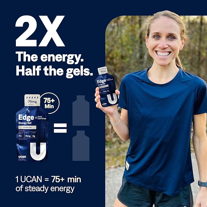 UCAN Edge Energy Gel Shots, Vanilla Latte + Caffeine (12, 2 Ounce Packets) for Running, Training, Workouts, Fitness, Cycling, Crossfit | Sugar-Free, Vegan, & Keto Friendly Energy