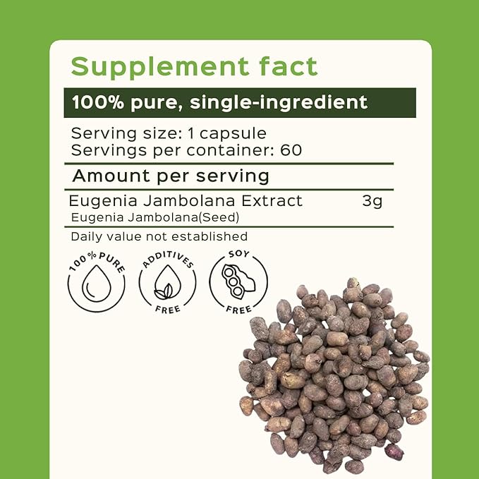 bixa BOTANICAL Jamun Extract Capsule (Black Plum) (Eugenia Jambolana) | Herbal Supplement | Supports Proper Digestion (60 Count (Pack of 1))