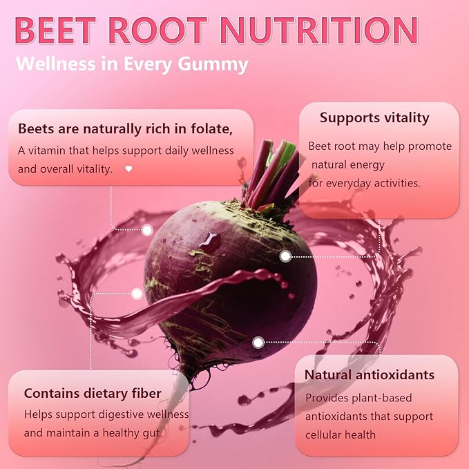 Beet Root Gummies 100mg – Red Beet Chewables with Grape Seed, CoQ10, Vitamin C, Iron & B12 – Supports Energy Metabolism & Healthy Circulation – Sugar Free Supplement for Women & Men, 120 Count