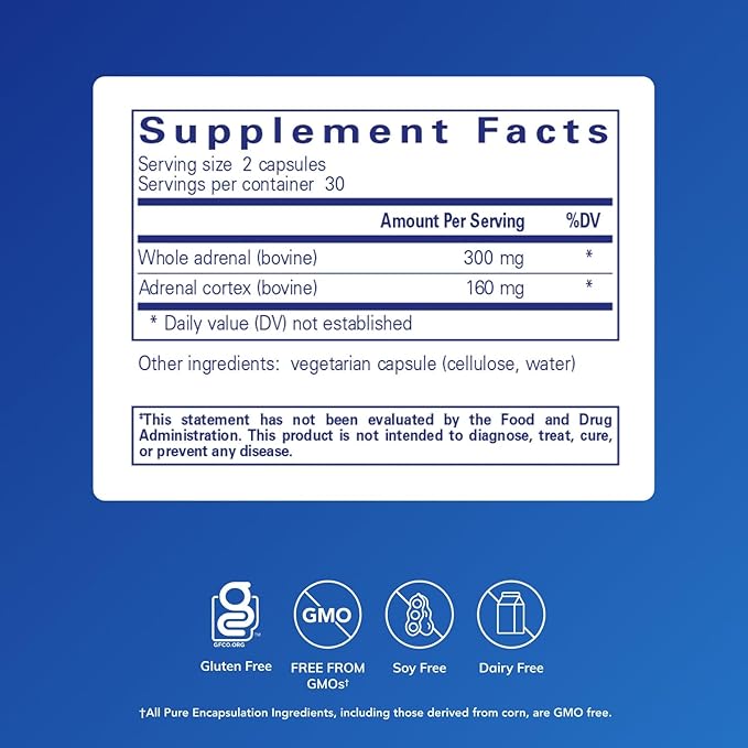 Pure Encapsulations Adrenal Cortex Supplement – Supplement to Support Cortisol Health, Energy Levels, Stress Moderation, and Gland Function – with Bovine Whole Adrenal & Cortex – 60 Capsules*