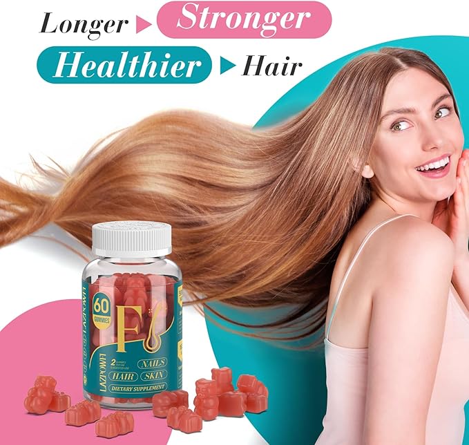 Biotin Gummies -Hair Skin and Nails Vitamins for Men & Women, Vegan Vitamin B7, Supports Hair Growth and Stronger Nails,30 Day Supply-Strawberry-60 Counts