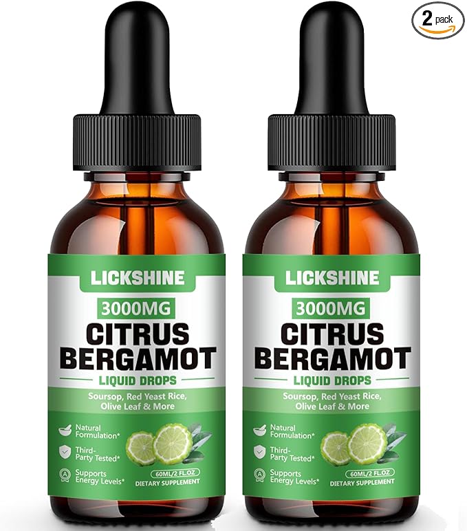 2 Pack 3000mg Citrus Bergamot Liquid Drops - High Absorption - Cholesterol Lowering Supplement for Immune Support Anti-Aging, Hight Cholesterol - Soursop Bitters Liquid, 4 Fl Oz
