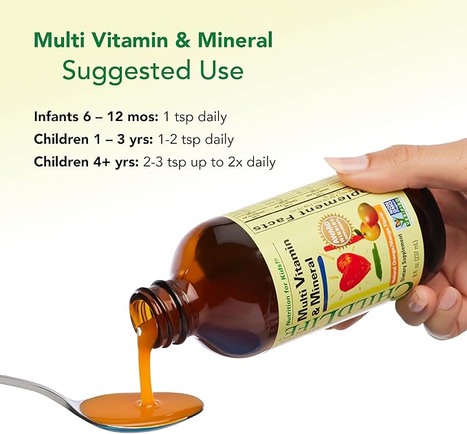 CHILDLIFE ESSENTIALS Kids Multivitamin & Mineral - Kids Vitamins, Liquid Multivitamin for Kids, Toddler Multivitamins, Liquid Vitamins, Baby Multivitamin - Natural Orange & Mango, 8 Fl Oz (Pack of 4)