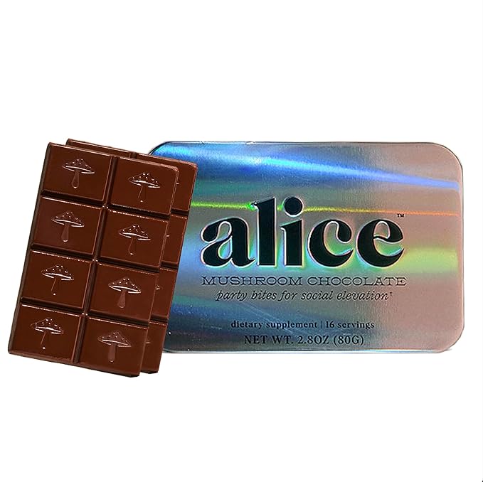 Alice Mushrooms Party Trick | Functional Mushroom Chocolate for Social Enjoyment | Cordyceps, Kanna & Nootropics for Shared Experiences - 1 Pack