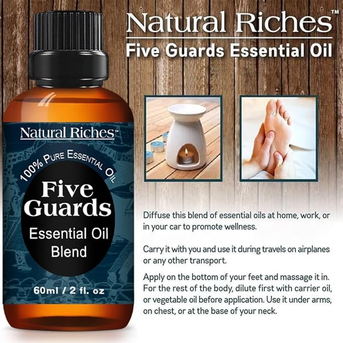 Natural Riches Five Guards Essential Oil Blend Health Shield for Aromatherapy with Clove Cinnamon Lemon Rosemary Eucalyptus Oil 2oz