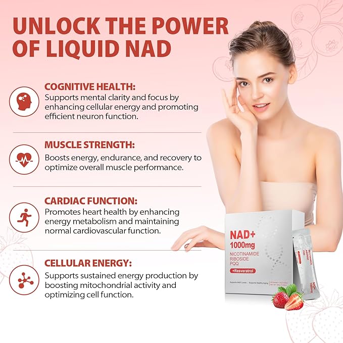 1000mg High-Potency Liquid Supplement, Nicotinamide Riboside & Resveratrol with PQQ, Boosts Cellular Energy, Focus & Healthy Aging - 2 Pc