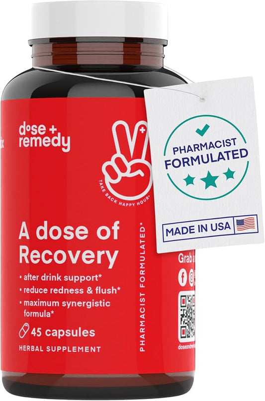 A dose of Recovery|Liver Detox | Made in USA | USDA | Hydration Support for Better Morning Recovery Asian Flush | Dihydromyricetin DHM, Quercetin, Vitamin B, Milk Thistle, Prickly Pear, | (45 Pills)