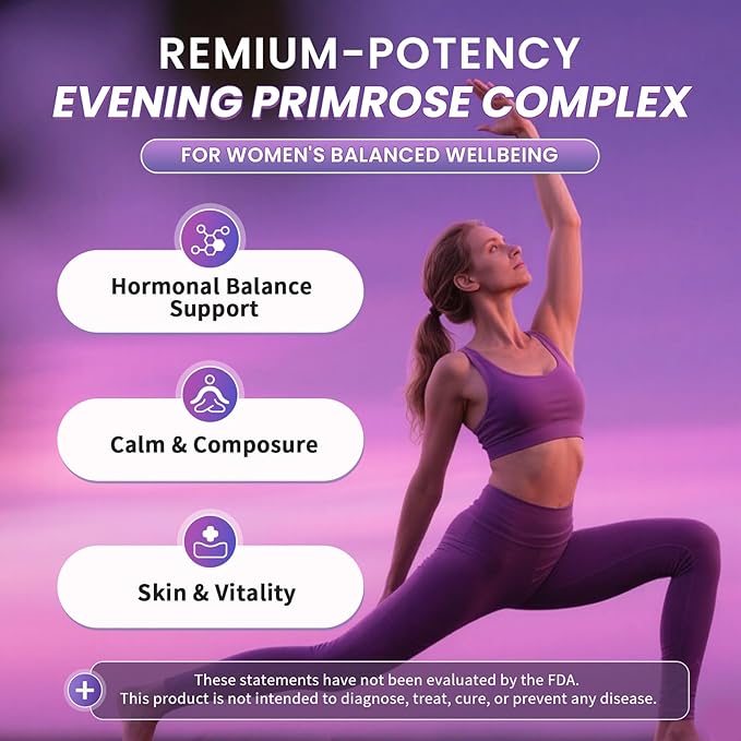 2 Pack Evening Primrose Oil Complex for Women – Hormone Wellness with Cold-Pressed EPO, 10% GLA, Sage, Fulvic Acid, L-Theanine – Cyclical Balance, Mood, Skin & Immune Health, 180 Softgels