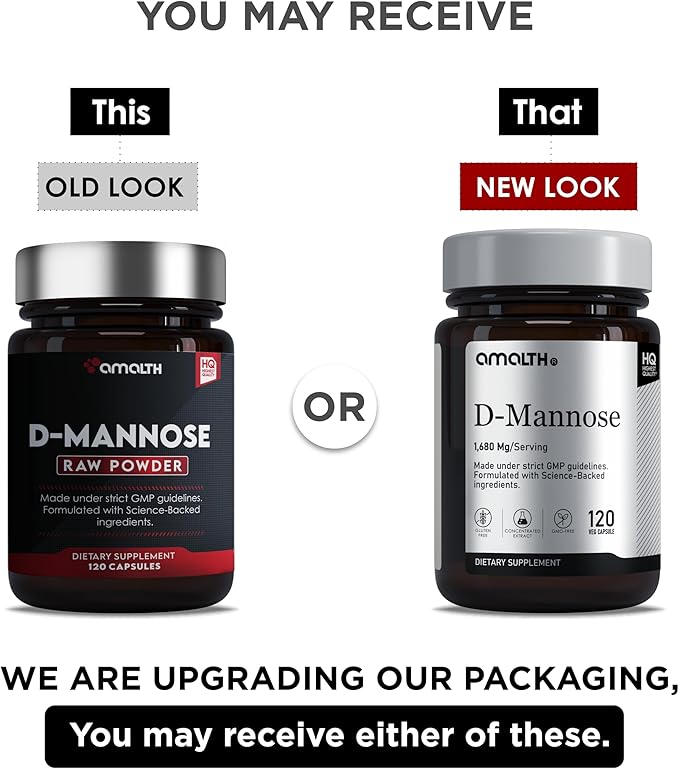 AMALTH D-Mannose Capsules 1680 mg per Serving, 120 Vegan Capsules, Pure Single Ingredient Mannose Supplement, Urinary Tract Support, UTI Wellness Support, Non GMO, Gluten Free