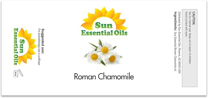 Sun Essential Oils - Roman Chamomile Essential Oil (4 oz) for Diffuser, Skin, Body, Face, Aromatherapy Massage & Humidifier, Scent for Soap, Candle, Shampoo & Lotion Making at Home
