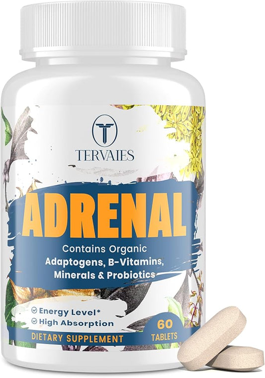 Adrenal Support Adaptogens Herbs Supplements - Cortisol Supplement with Rhodiola Rosea, Ashwagandha, Holy Basil and Eleuthero-Mood and Energy Support for Women & Men-Non-GMO, 60 Vegan Tablets