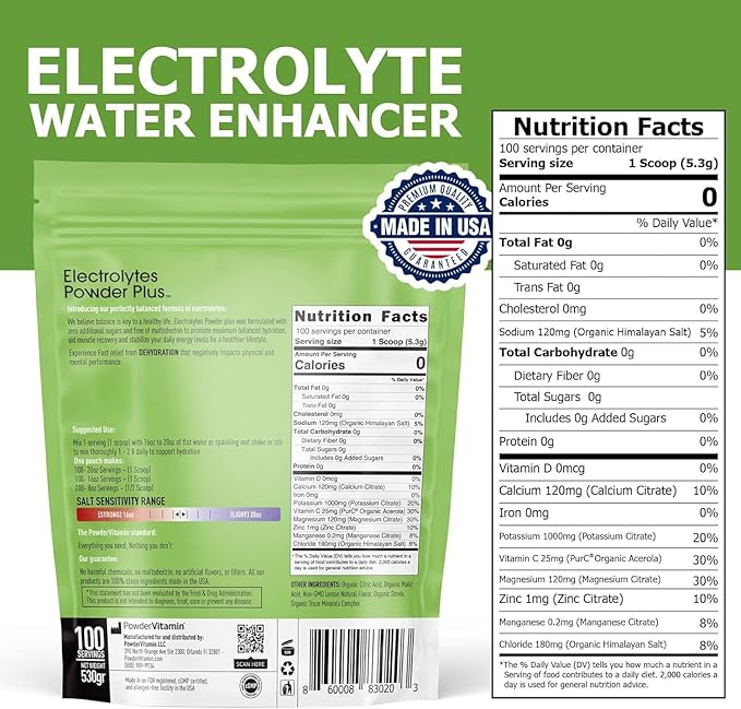 PowderVitamin Electrolytes Powder Plus Keto, Lemonade (100 Servings) 0 Sugar, No Maltodextrin,1000mg Potassium,120mg Calcium,120mg Magnesium,Organic Vitamin C,Zero Calories, Energy Hydration Powder