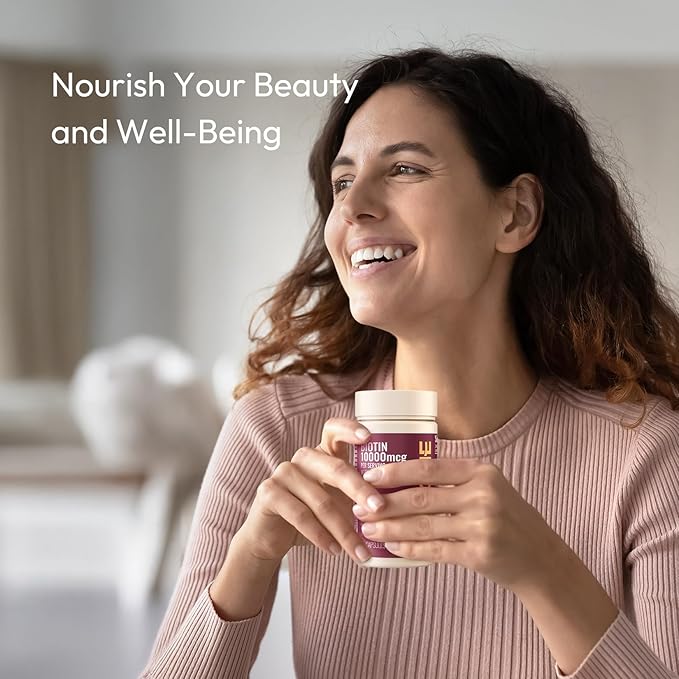 Biotin 10000mcg,Supports Healthy Hair, Skin and Nails Vitamins Supplement,Helps Balance Stress Levels and Mood,60 Capsules