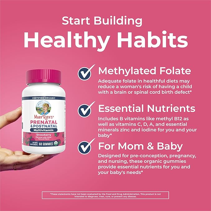 MaryRuth Organics Prenatal Vitamins for Women | USDA Organic Prenatal Gummies | Postnatal Vitamins for Women Breastfeeding | Methylfolate 800 mcg DFE | Iodine | Vegan | Non GMO | 30 Servings